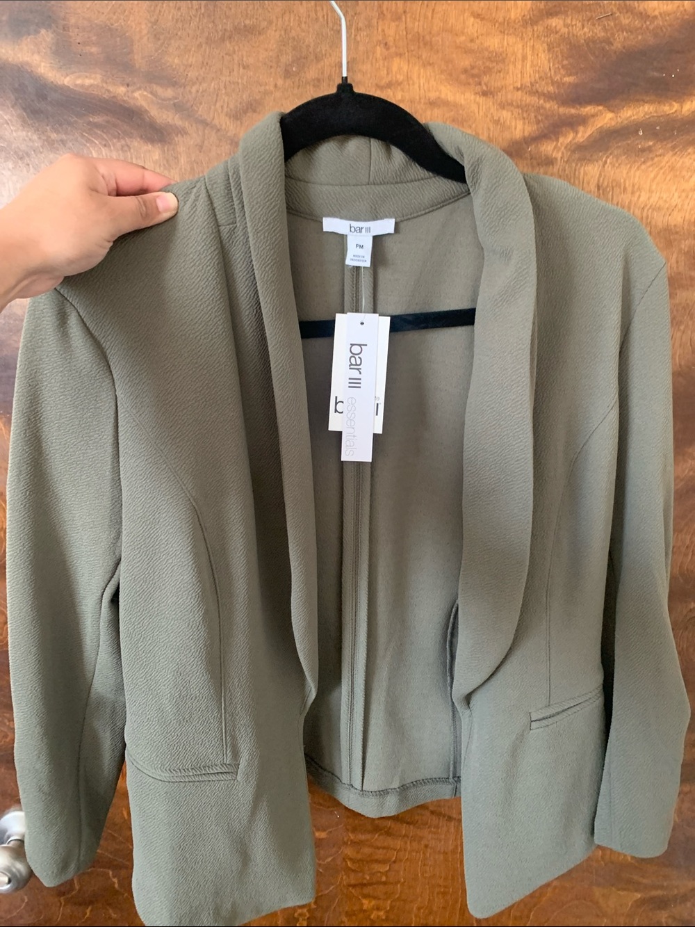 Bar III Olive Open-Front Draped Blazer